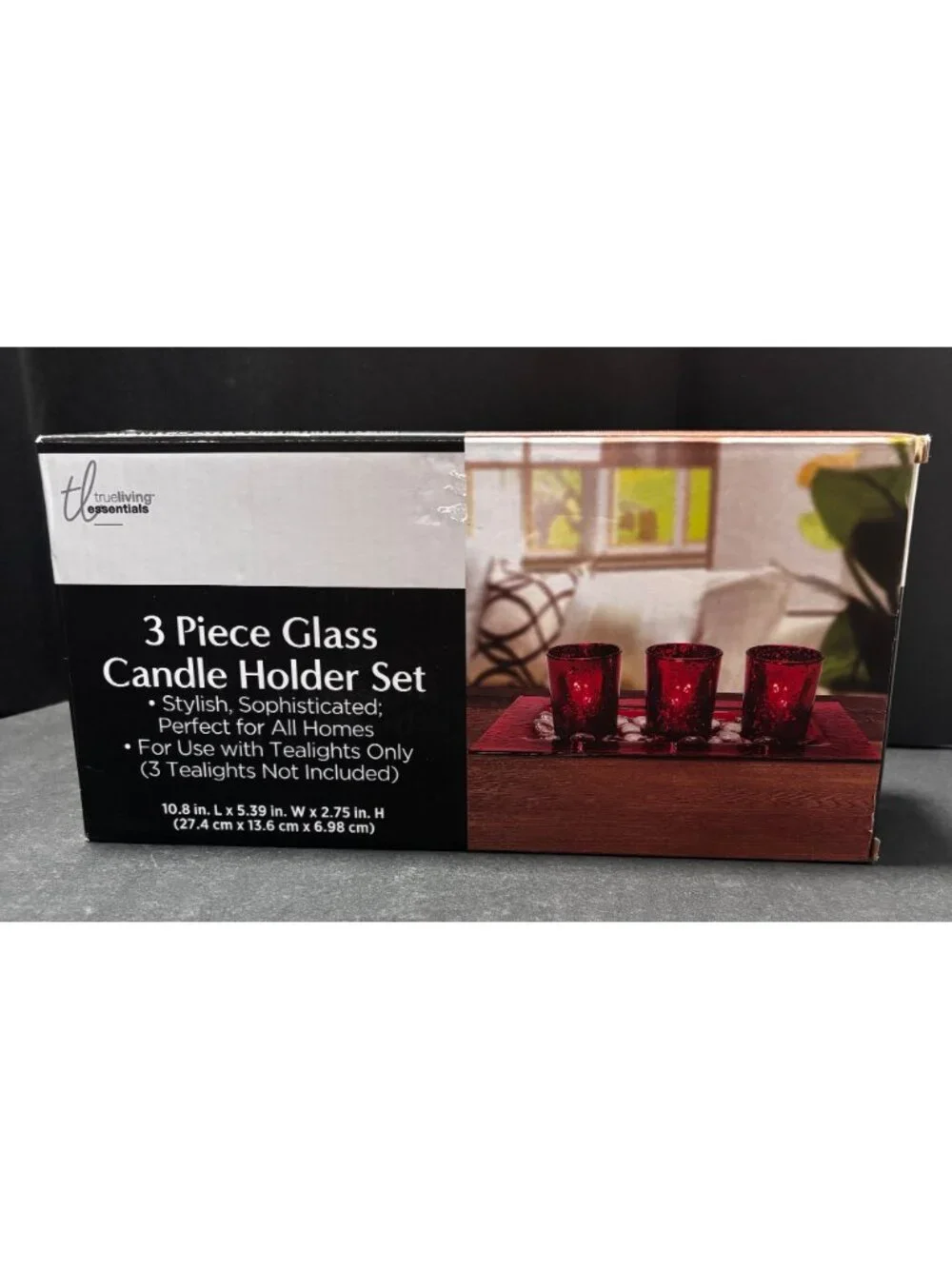 Red Glass Tealight Holder Set With Tray & Decorative Stones 3pc Holiday Festive